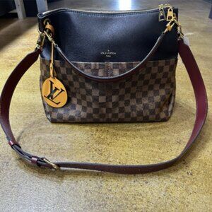 Genuine Louis Vuitton Maida Hobo Handbag Damier with Black Leather N40369
